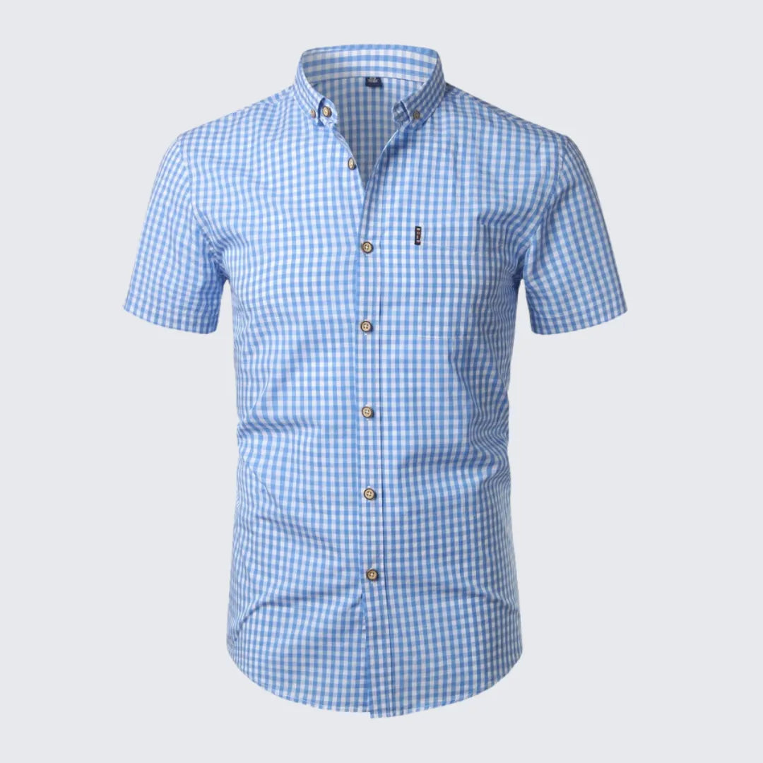 Camisa Masculina Manga Curta Xadrez Camisa Masculina Manga Curta Xadrez - Vestuário 080 Fragatto Azul Claro P
