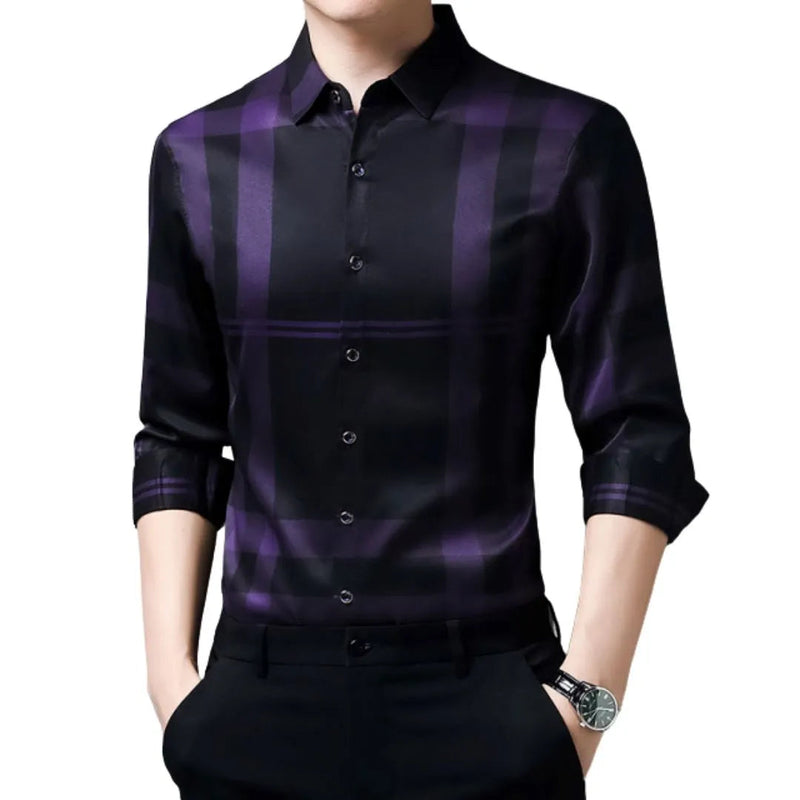 Camisa Masculina Manga Longa - Xadrez Roxo e Branco - ABCI