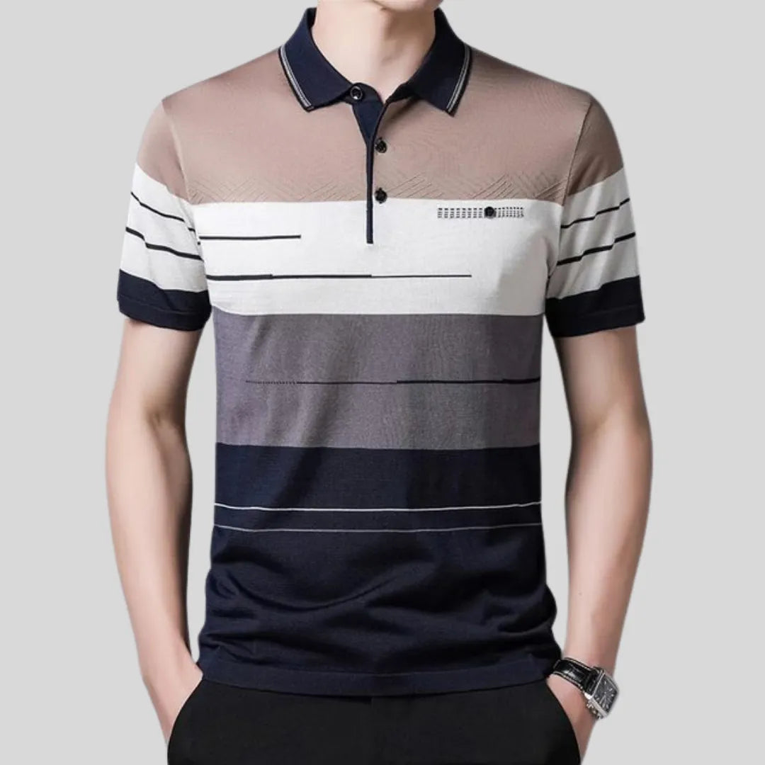 Camisa Polo Masculina Listrada Camisa Polo Masculina Listrada - Vestuário 026 Fragatto Cinza/Bege P 